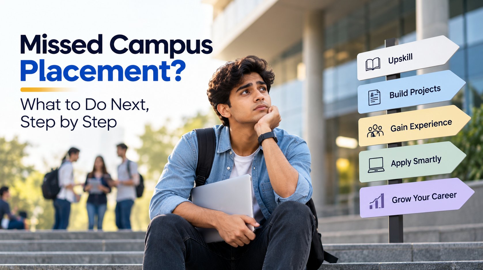 Graduate student at a desk planning next steps in a job search after missing campus placement